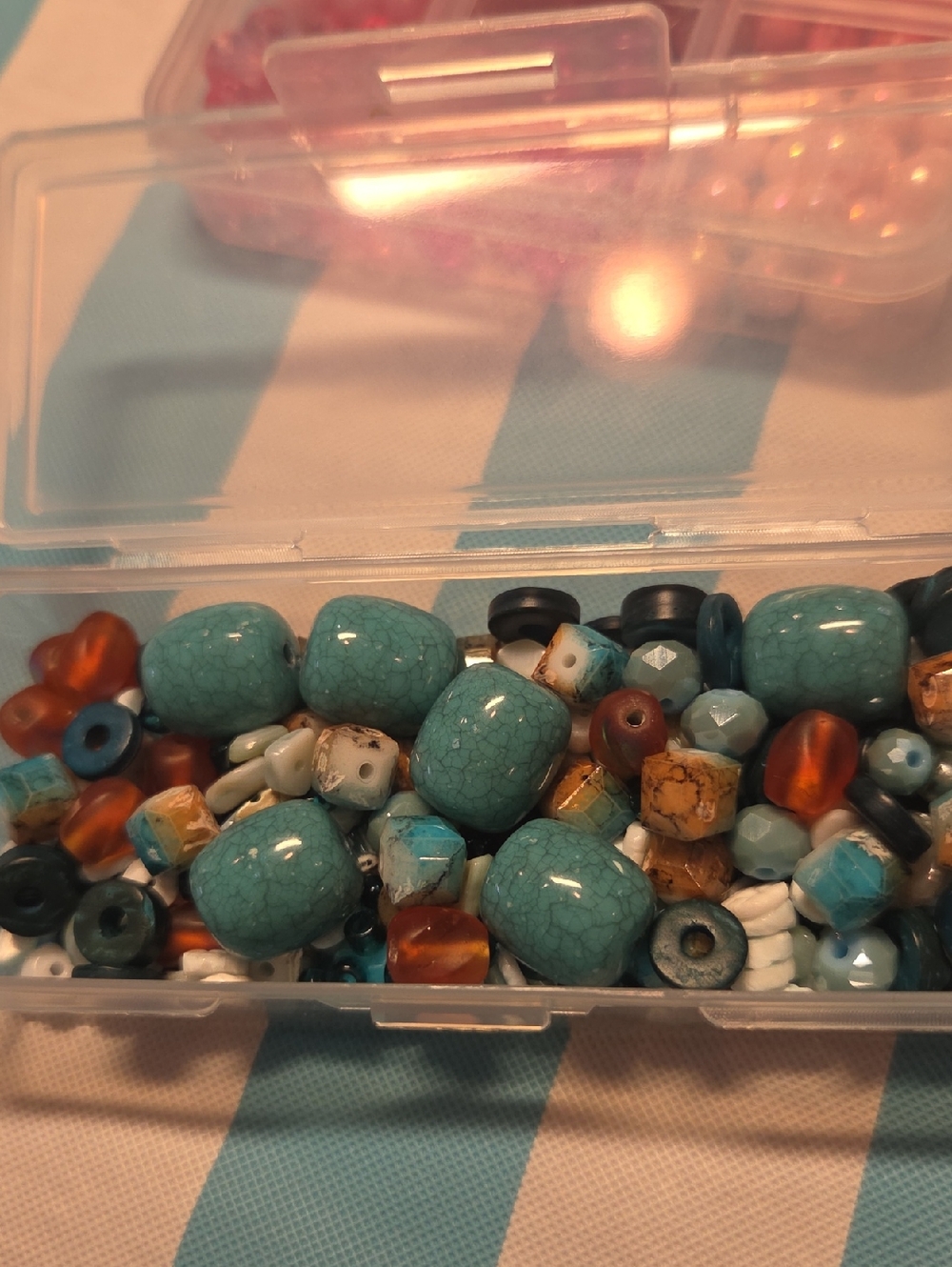 Set 15 Mixed Bead Assortment - Stone Beads. Turquoise, Amber, Brown & White